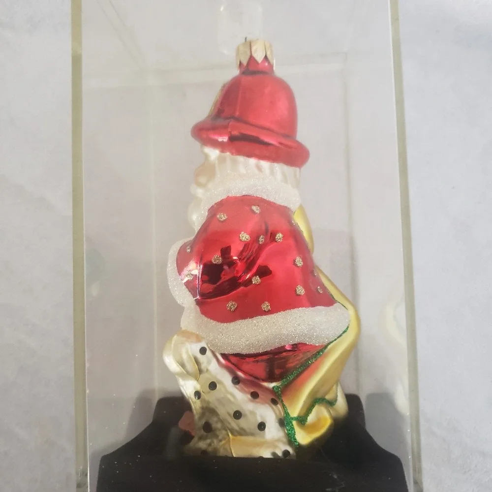 Blown Glass‎ Santa Fireman Dalmatian Ornament Handcrafted In Acrylic Case 5